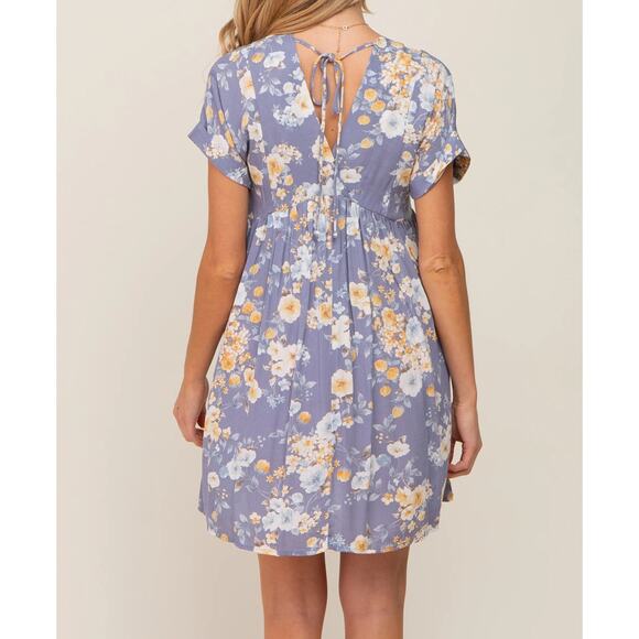NWT Final Touch Maternity Blue Floral V-Neck Short Sleeve Dress Size Medium - Picture 3 of 8